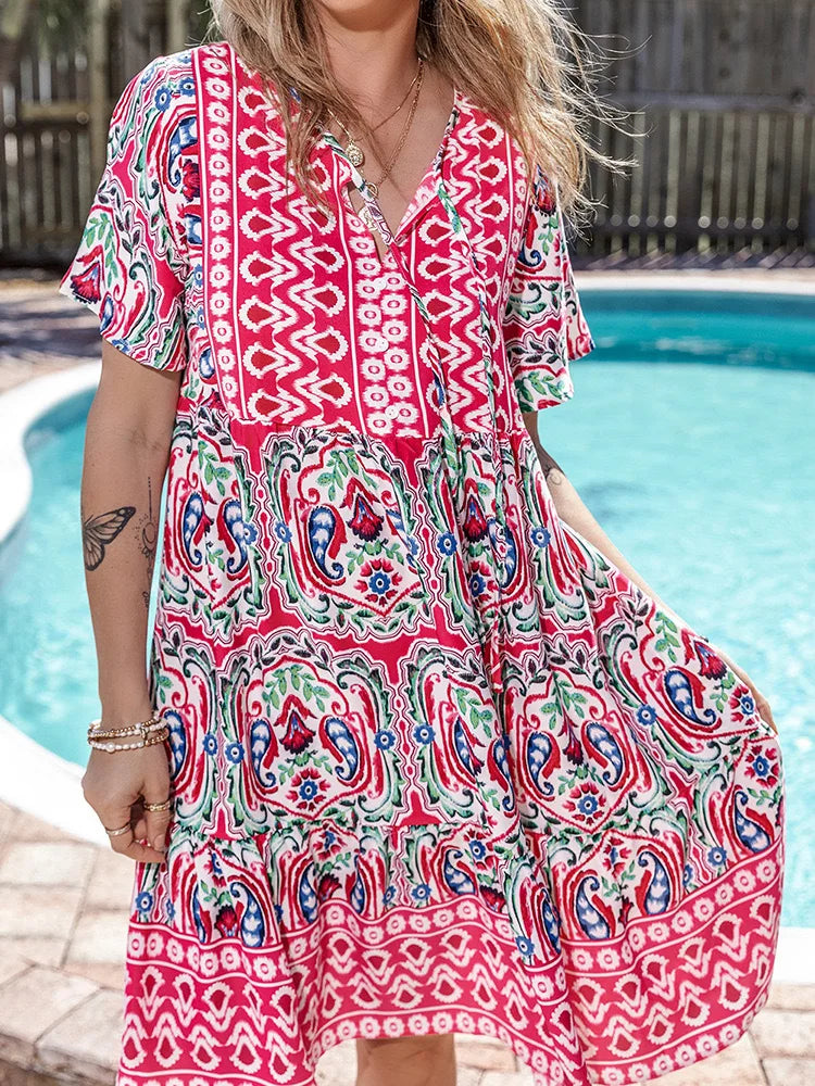 Floral Mini Dress Elegant V-Neck Retro - P12 Hub Europe