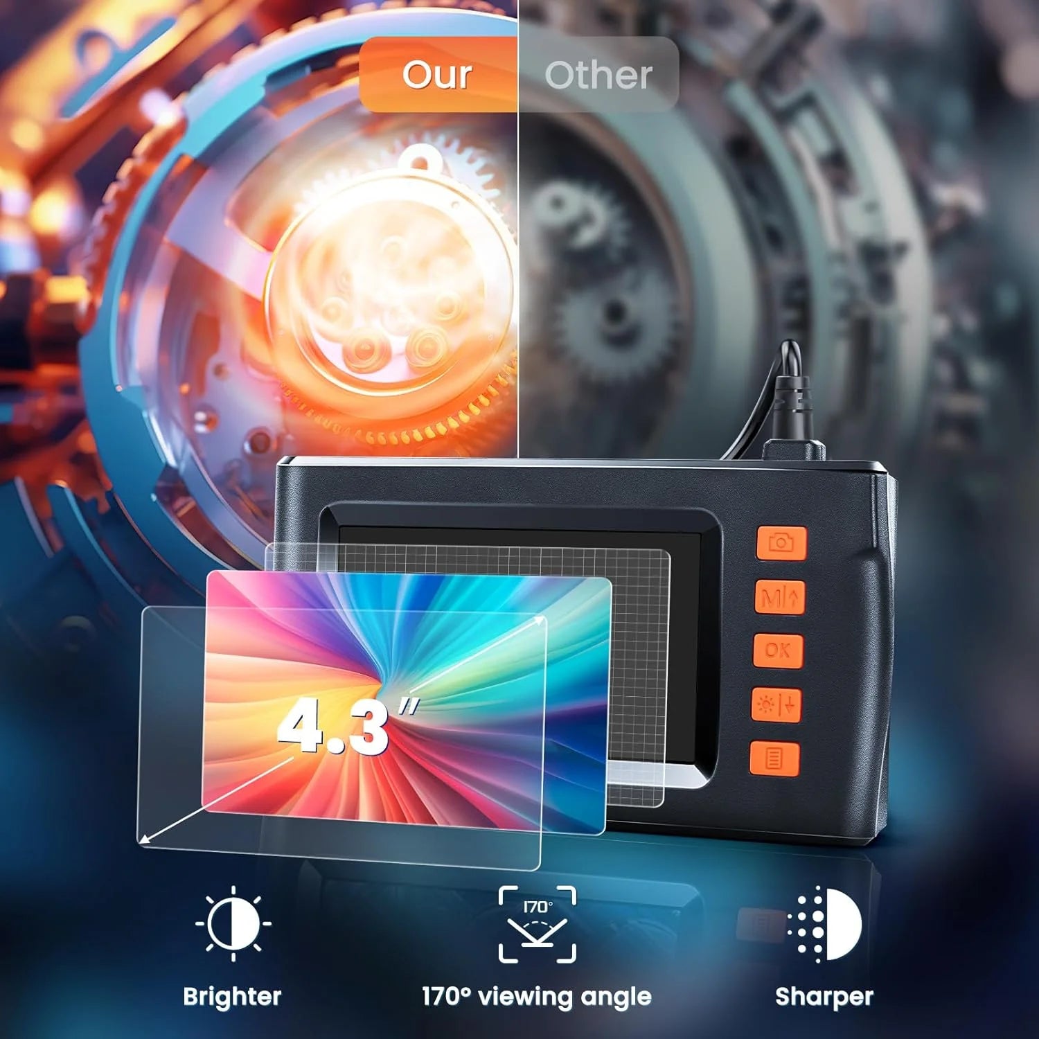 Borescope 8mm Dual Lens 4.3" IPS, 1080P, IP67, 2-10M - P12 Hub Europe