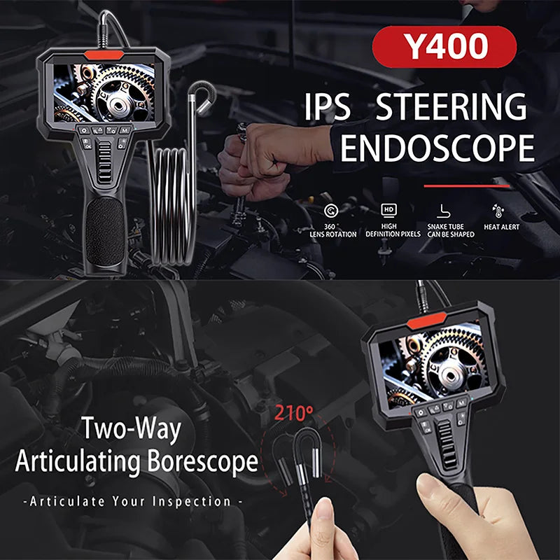 Borescope 6.2mm Articulating 180° Steer, 1080P, 4.3" IPS - P12 Hub Europe