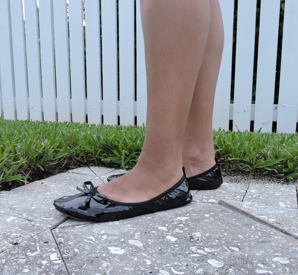 Black Patent leather folding flats 