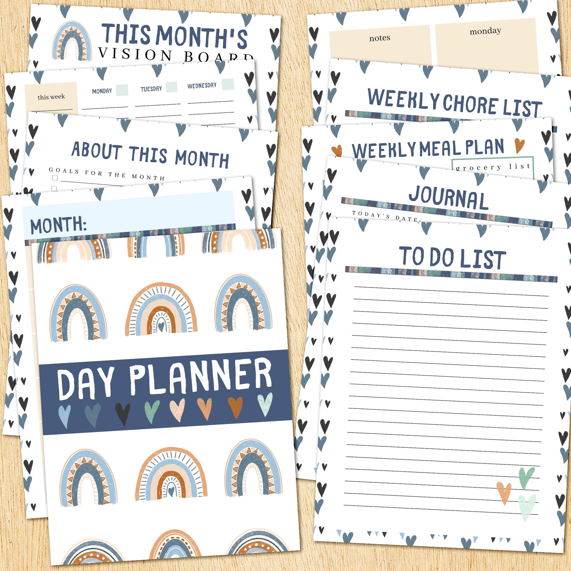 printable neutral boho rainbow planner inserts for happy