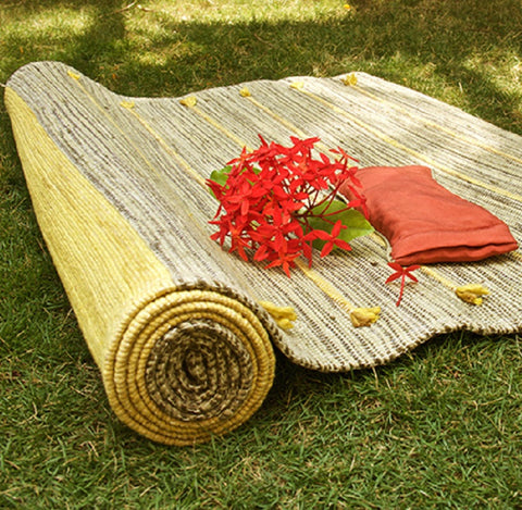 Embroidered Cotton Yoga Mat in Marigold Crafted in India - Comfort in  Marigold