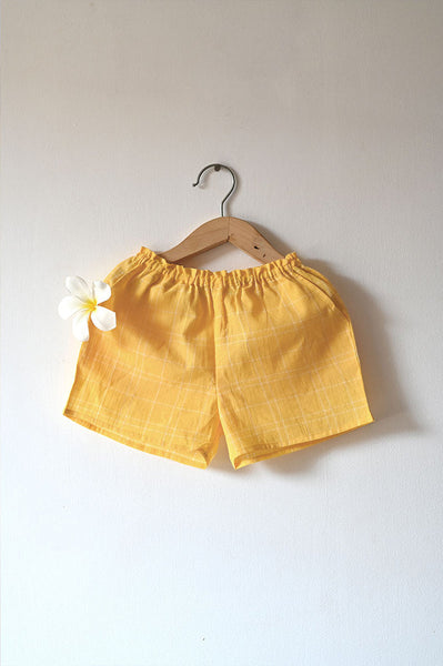 ‘Sleepover Party’ Kurta and Shorts Coord Set in Yellow Checks