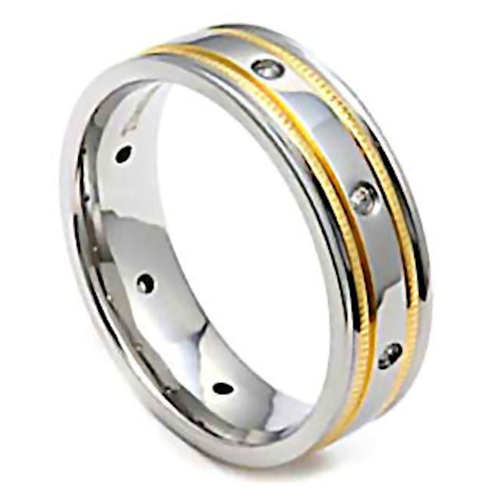 Fletcher: Mens Titanium & Gold Milgrain Simulated Diamond Band Ring ...