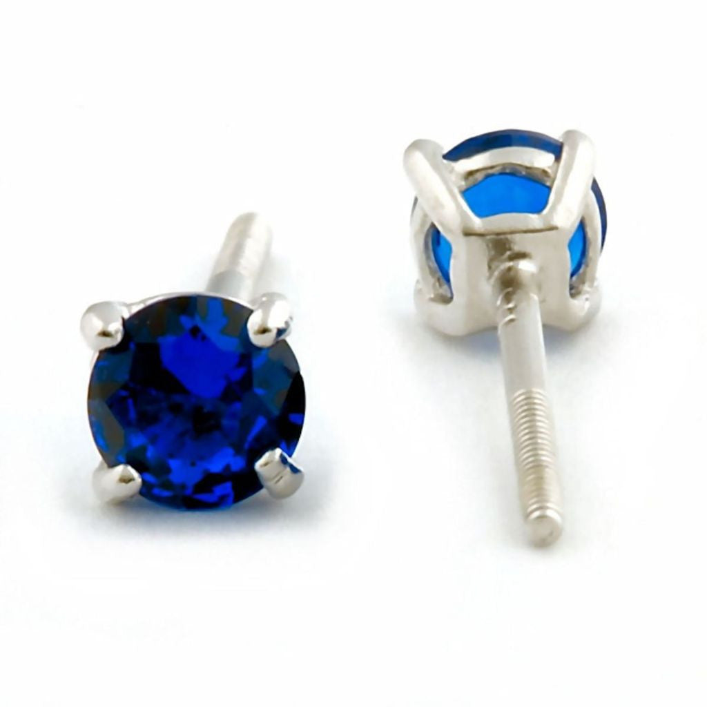 Virgo: 4mm, 0.50ct Created Ceylon Sapphire Screw Back Earrings 925 SS ...