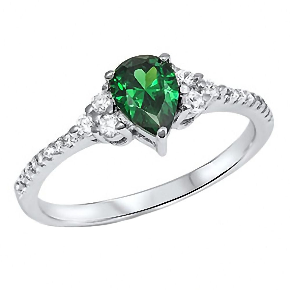 Emilia: 0.9ct Simulated Emerald with Round IOF CZ Accents Silver Promi ...