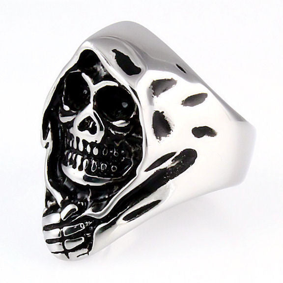 Damien: Mens Grim Reaper Biker Skull Ring Cast 316L Stainless Steel ...