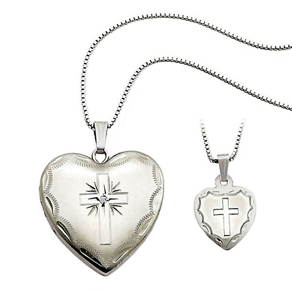 Cross Just Like Mommy Genuine Diamond Silver Locket and Pendant Neckla ...