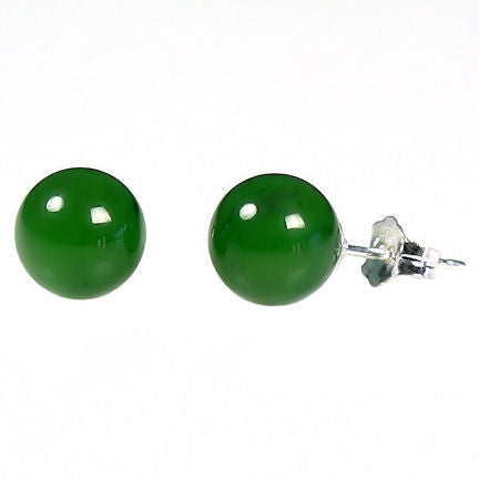 8mm Nephrite Green Jade Ball Stud Earrings Sterling Silver - Trustmark ...
