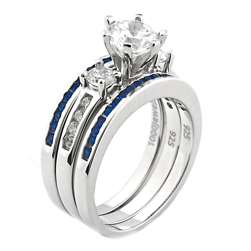Lakoda 3SA: Stunning 1.58c IOF CZ and Sapphire 3 Pc Wedding Ring Set ...