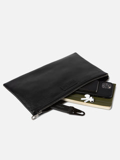 Leather Zippered Mega Mini Wallet - Black