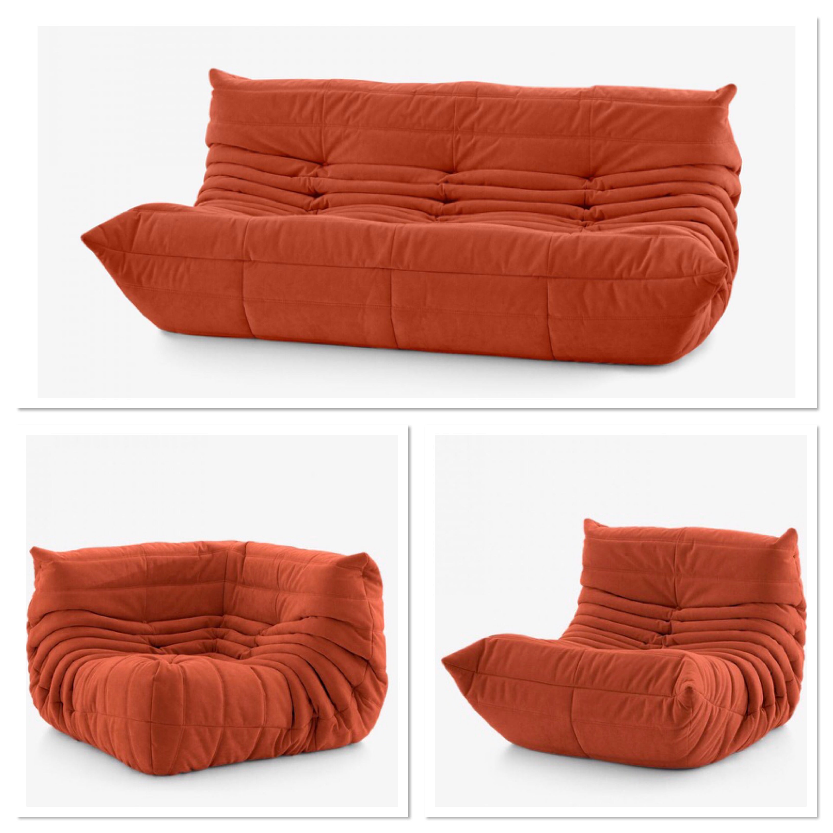 Red Leather Togo 3 Seater Sofa by Ligne Roset, 1980s