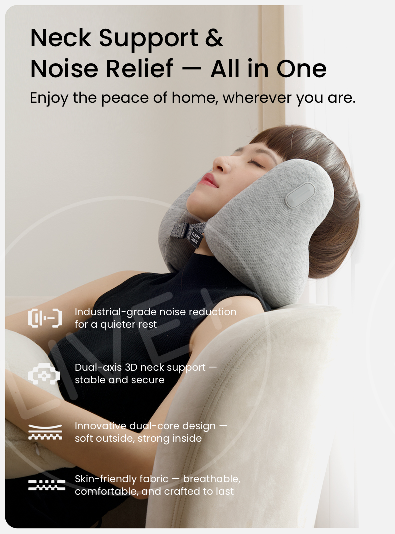 EVERYTHINK E2 neck pillow with noise-reduction and ergonomic support for restful comfort anywhere