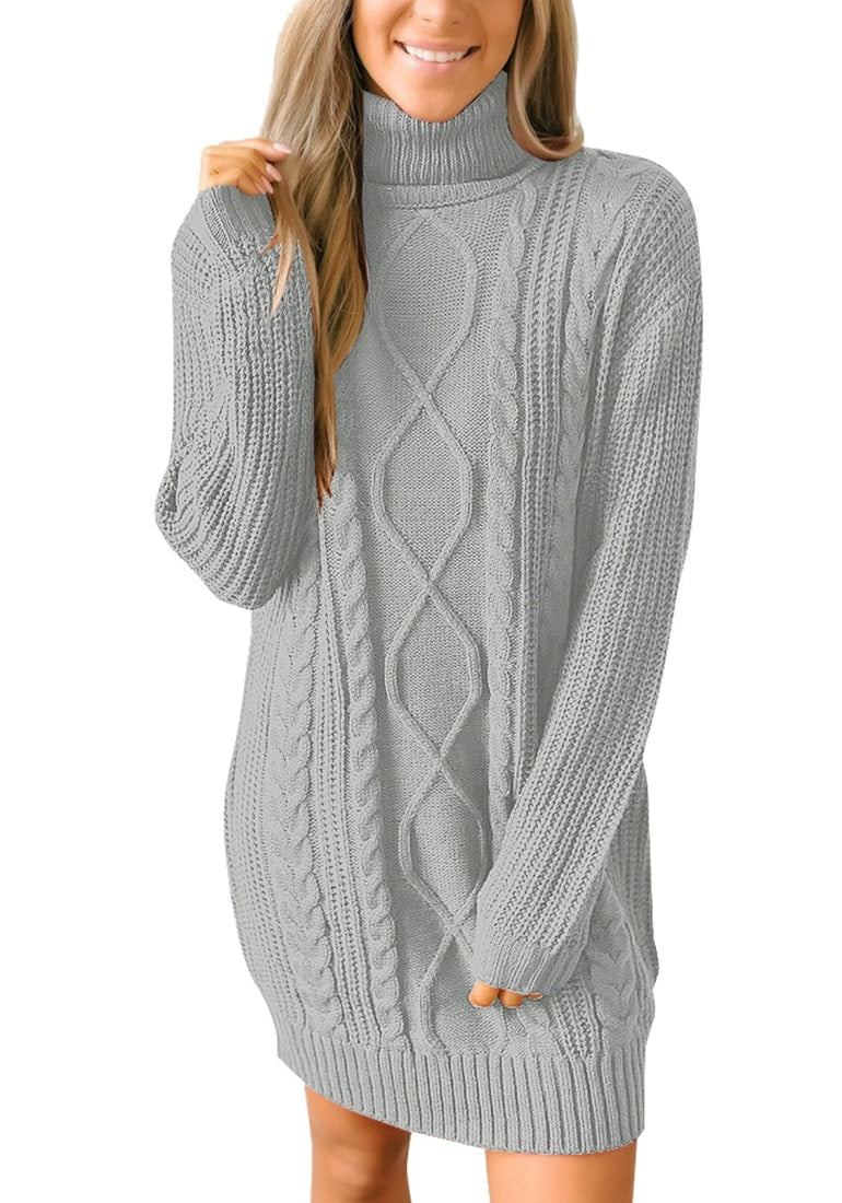 Casual Turtleneck Long Sleeves Cable Knit Pullover Sweater Dress