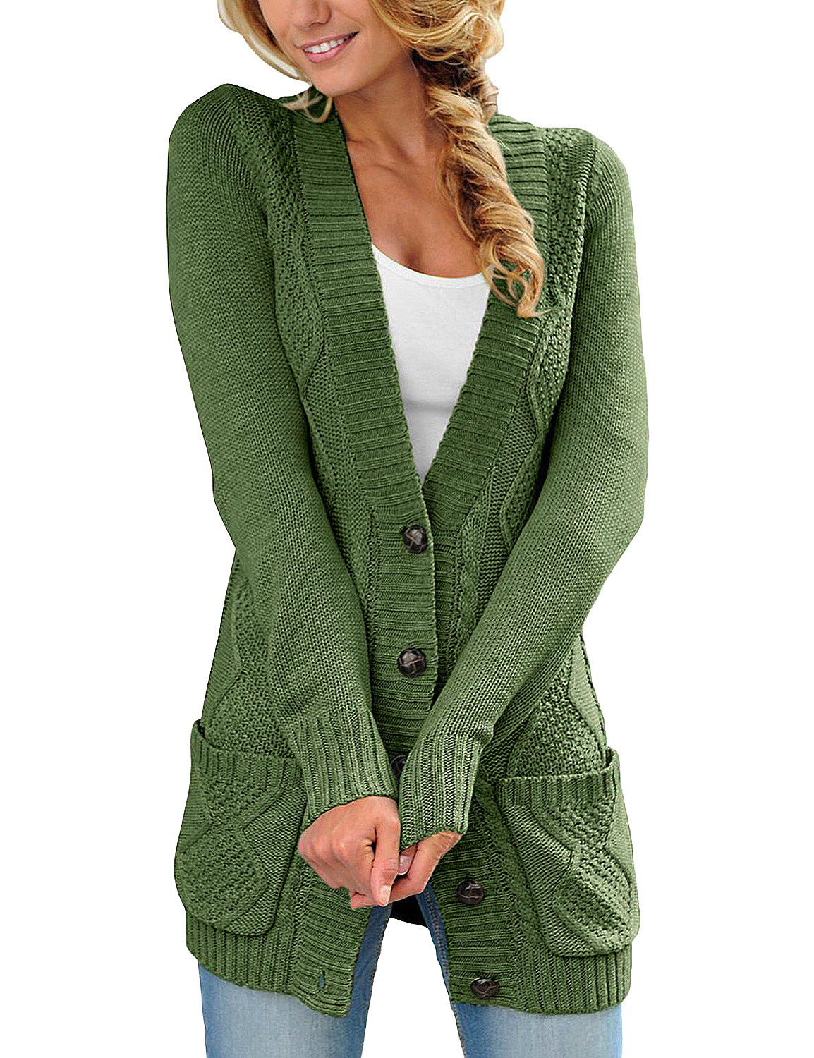 GRAPENT Women's Open Front Cable Knit Casual Sweater Cardigan Loose Ou –  Grapent