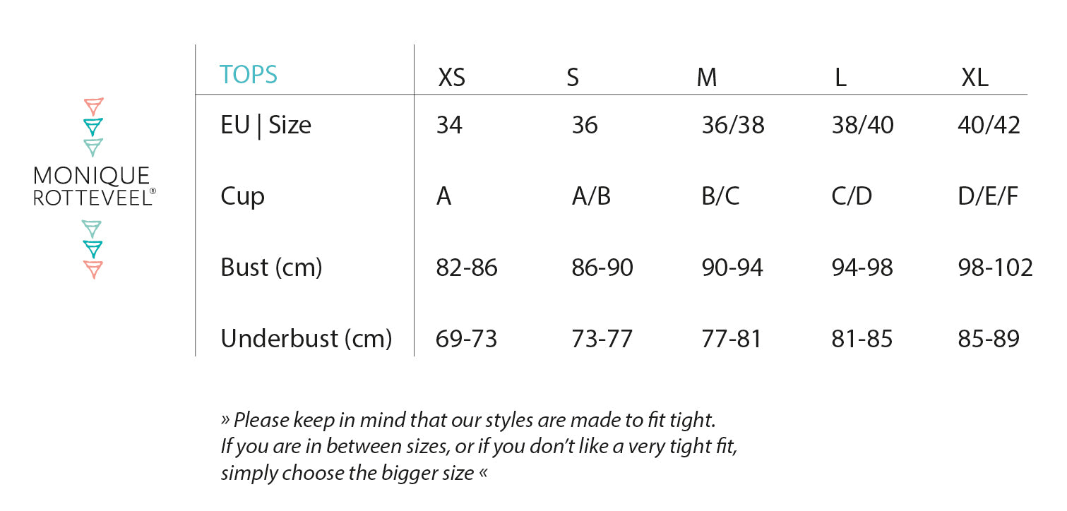 Monique Rotteveel Size Chart Tops