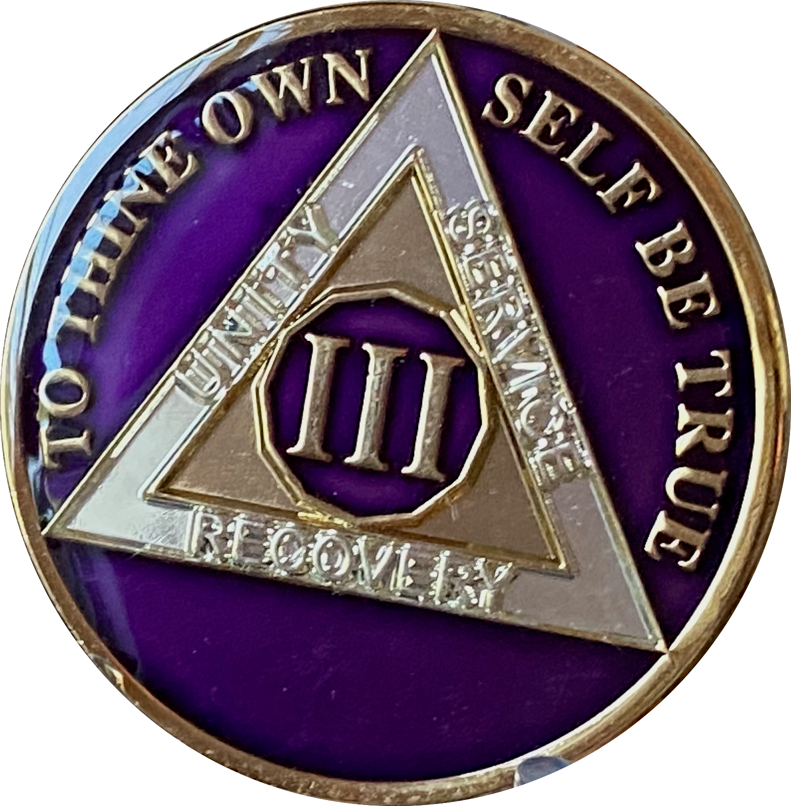 3 Year AA Medallion Metallic Purple Tri-Plate Sobriety Chip