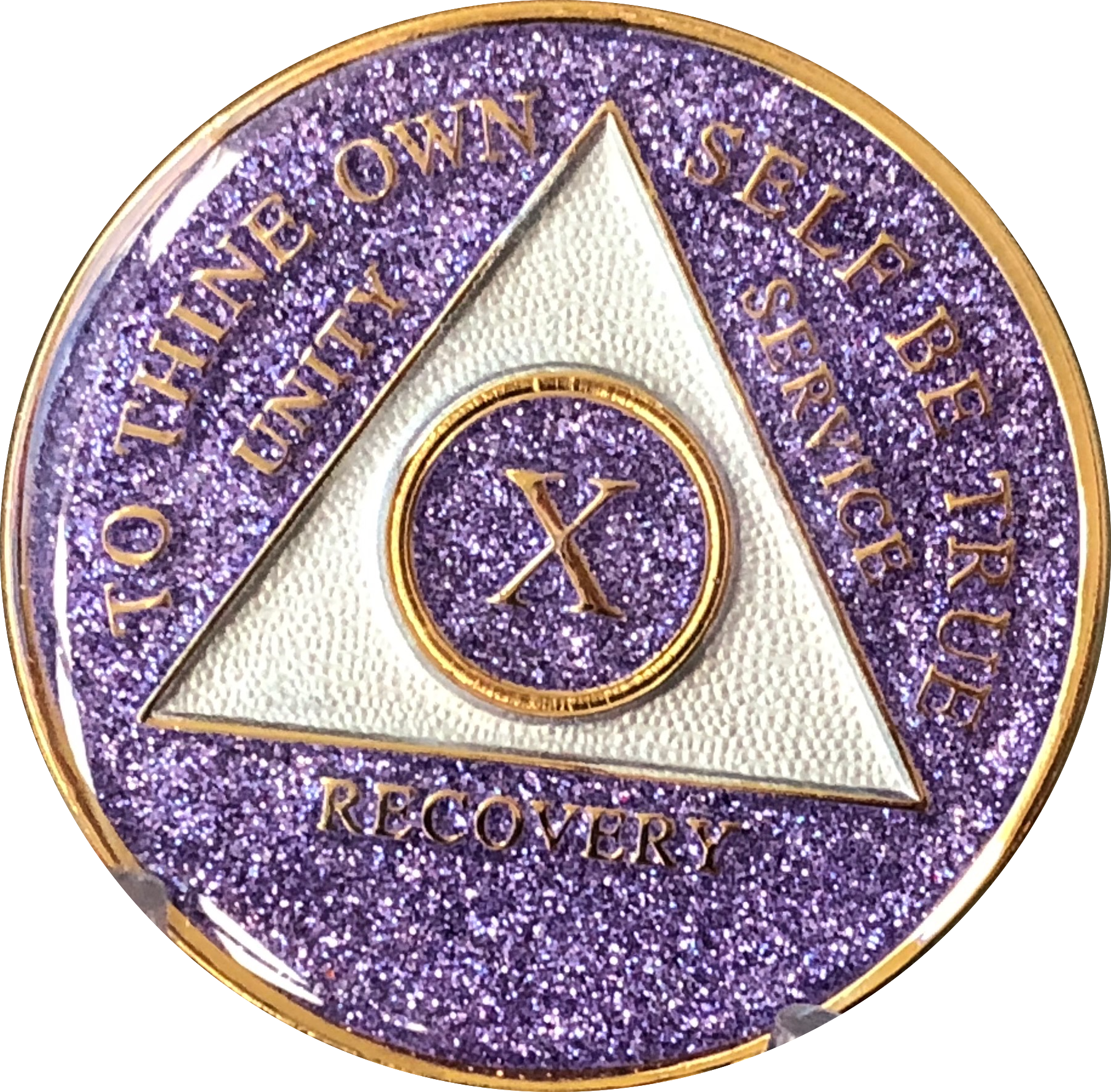 Aa Medallion Purple Glitter Tri Plate Sobriety Chip Year 1