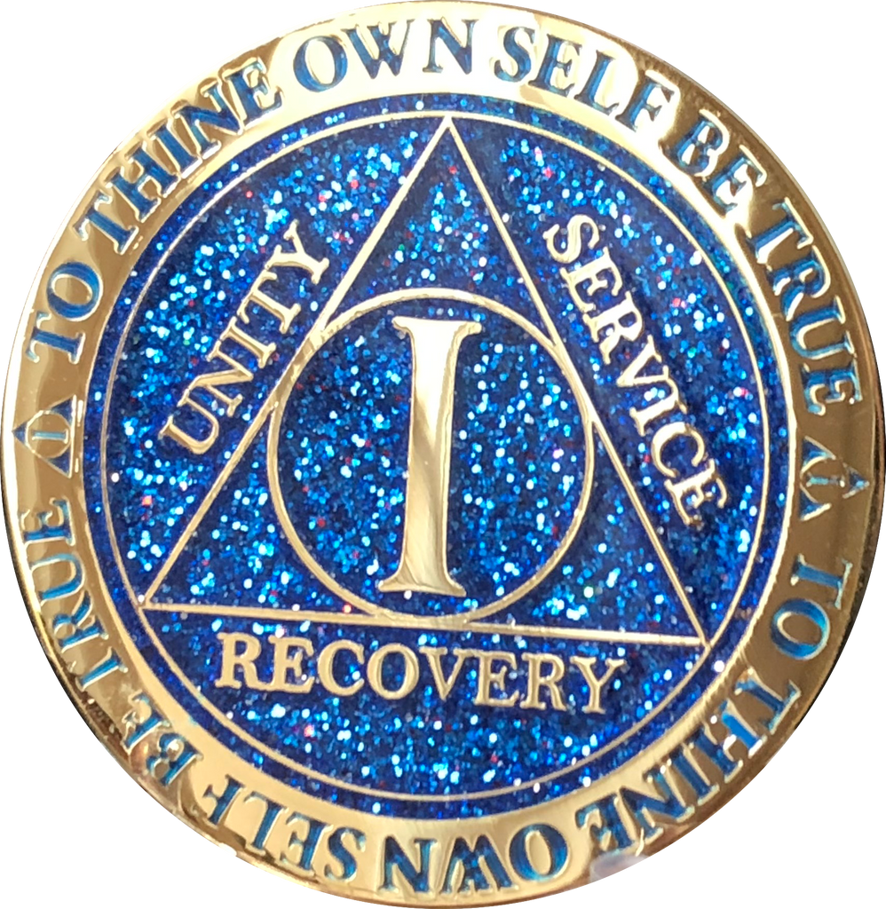 1 2 3 4 5 6 7 8 9 Or 10 Year Aa Medallion Reflex Glitter Blue Gold Plated Sobriety Chip