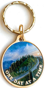 Mountain Winding Road One Day At A Time Keychain With Serenity Prayer
