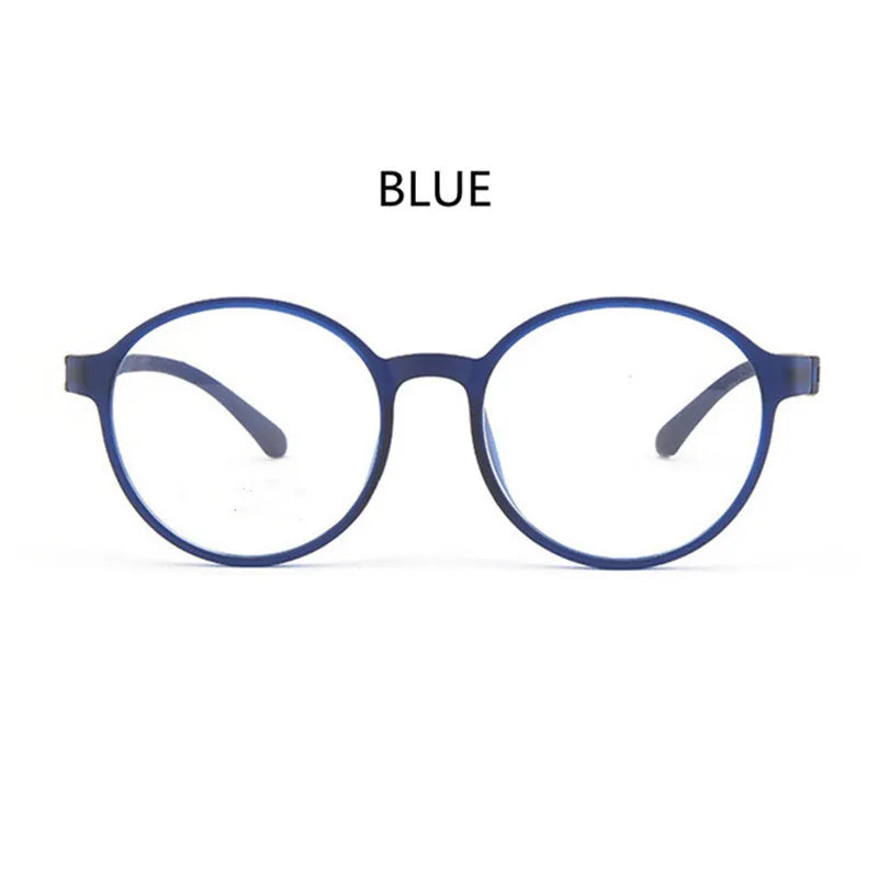 Ultralight TR90 Computer Anti Blue Light Eye Protection Glasses for Women and Men Retro Screw Free Design Round Reading Glasses
