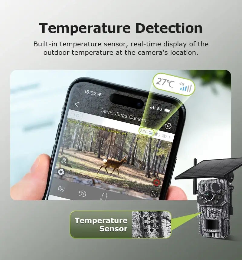Câmara de rasto celular Ucon 4G LTE, câmara solar de 5 MP, movimento PIR ativado, tempo de disparo de 0,2 s, visão noturna, câmaras de caça de vida selvagem
