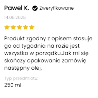 Opinia na temat oleju z ostropestu tłoczonego na zimno od klienta Pestka Zdrowia