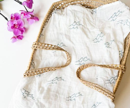 Surfer Wave Organic Bamboo Swaddle + Beach Nursery Decor