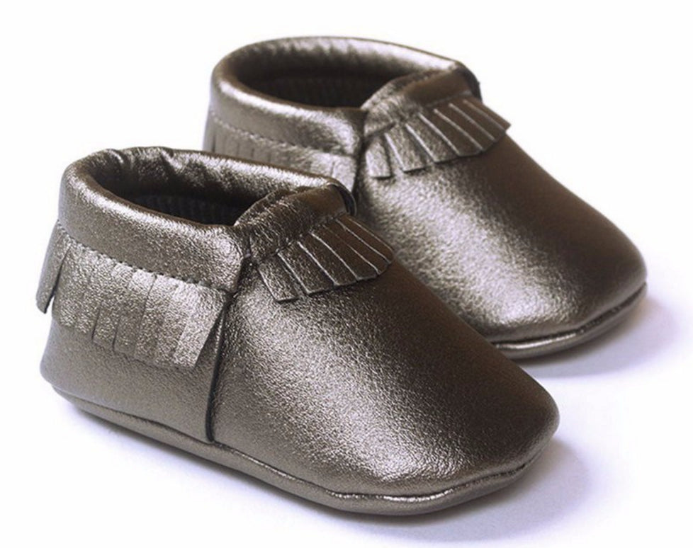 gray baby moccasins