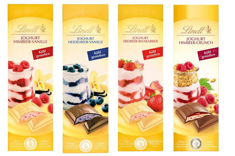 The Chocolate Emporium | Lindt Yoghurt Chocolate Bars - Raspberry, Strawberry-Rhubarb, Blueberry and NEW Raspberry crunch