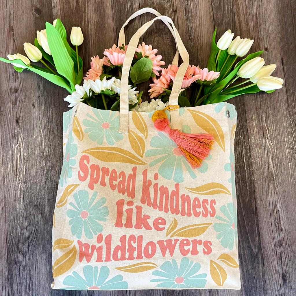 tote bag with flowers spread kindness