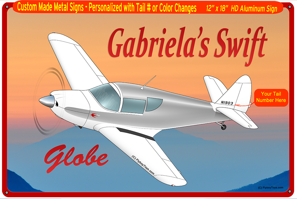 1946 Globe Temco Swift Gc 1b Silver Hd Airplane Horizontal Sign Flyboy Toys