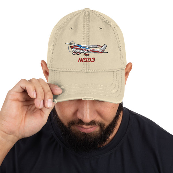 Airplane Embroidered Distressed Cap AIR35JJ182-BURG1 - Personalized w ...