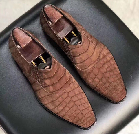suede nile crocodile leather shoes
