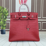 Genuine Crocodile Skin Leather 40cm Oversized Hac Style  Padlock Business Handbags Red