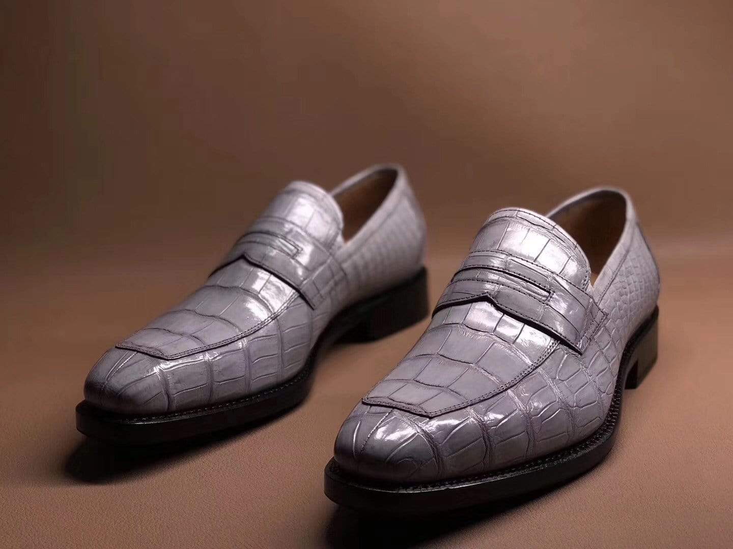 mens crocodile penny loafers
