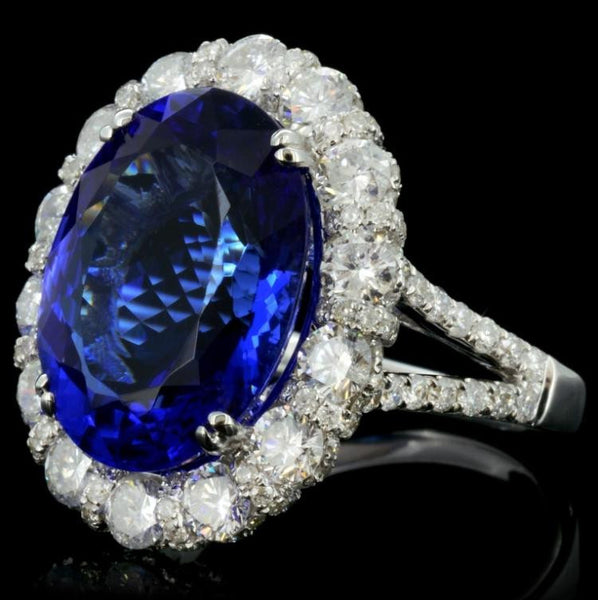 9.58 Tanzanite and 2.62 Diamond 18K White Gold Ladies Ring by Michael ...