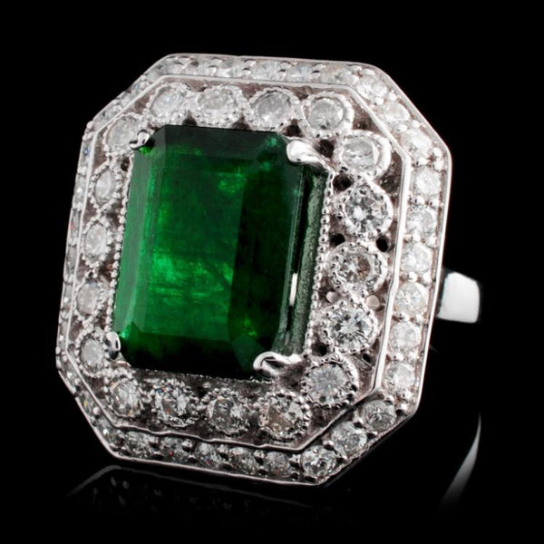 4.96 ct Emerald and 1.50 ctw Diamond 14K White Gold Ladies Ring – Couleurs