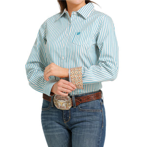 CINCH - Women's Striped Teal Button Down Shirt - Circle H Western Store