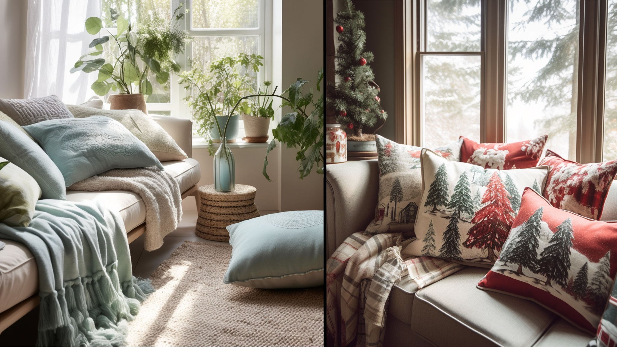 Summer vs Winter Throw Pillows