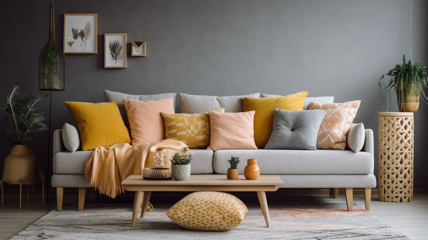 An image showing a well-arranged sofa with throw pillows in a living room