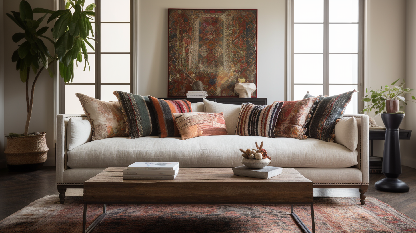 For a modern sofa, clean lines and geometric patterns work well, while a traditional sofa might benefit from classic designs and ornate details.