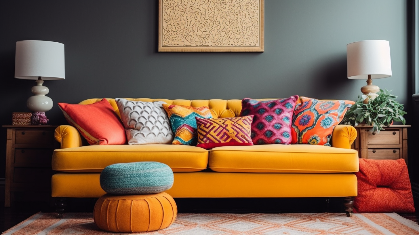 Pop of Color: If your sofa is neutral or monochromatic, use throw pillows as an opportunity to introduce a bold pop of color that complements the room's color palette