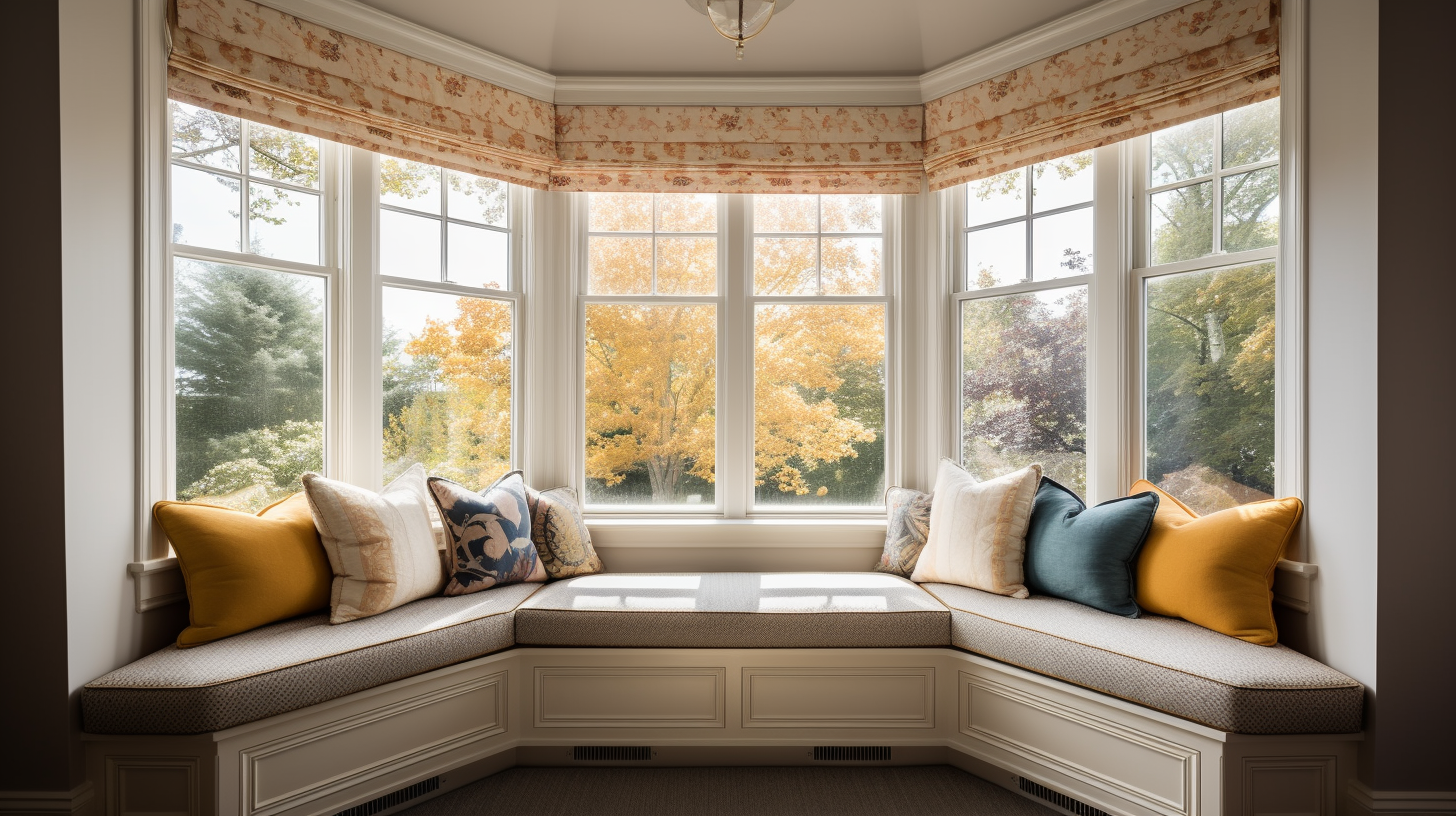 Bay window with pillows and seat cushions