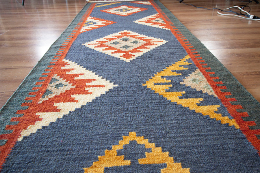 Killim Keisari Multi Hand Woven Runner Rug 2'8" x 10'2"-Area rug for living room, dining area, and bedroom