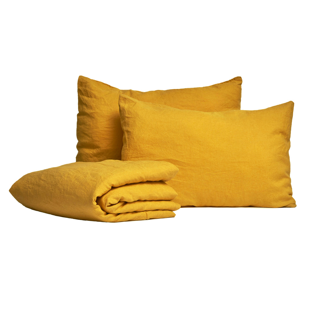 Linen Duvet Single Set Mustard 140 X 200cm Cuckoolittlelifestyle