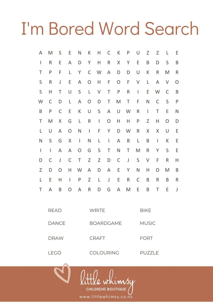 little whimsy I'm Bored Word Search - FREE printable