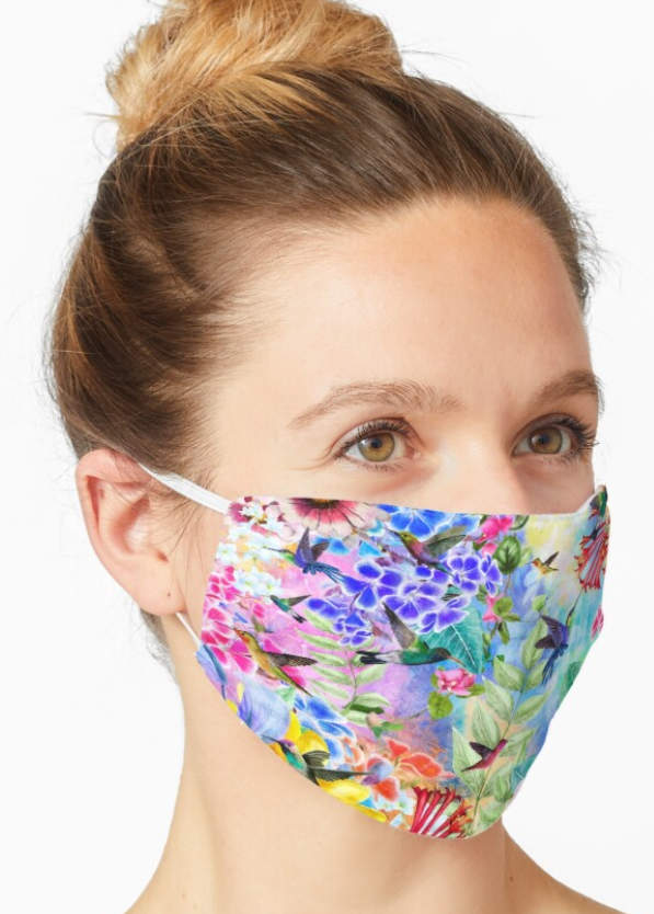 Face Mask Humming Birds and Flowers