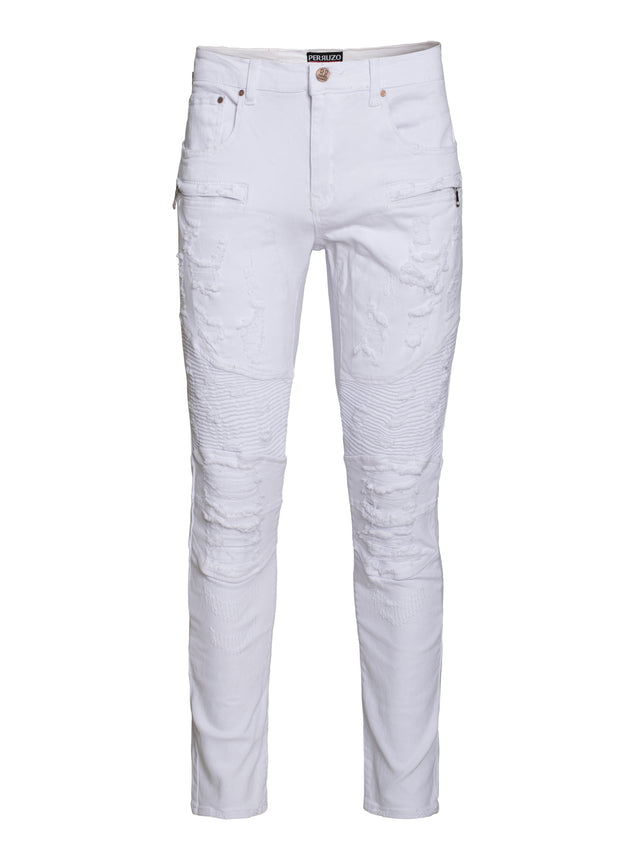 White Moto Jeans (7556) – Perruzo