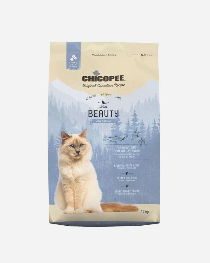 Se Chicopee Classic Nature Line Cat Adult Beauty - Laks - 1.5kg hos Petlux.dk